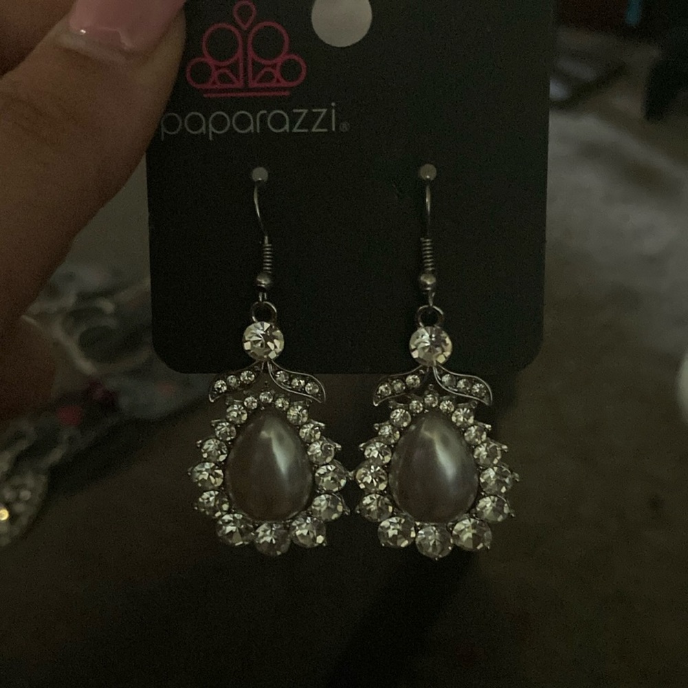 Paparazzi Silver and White Floral Earrings